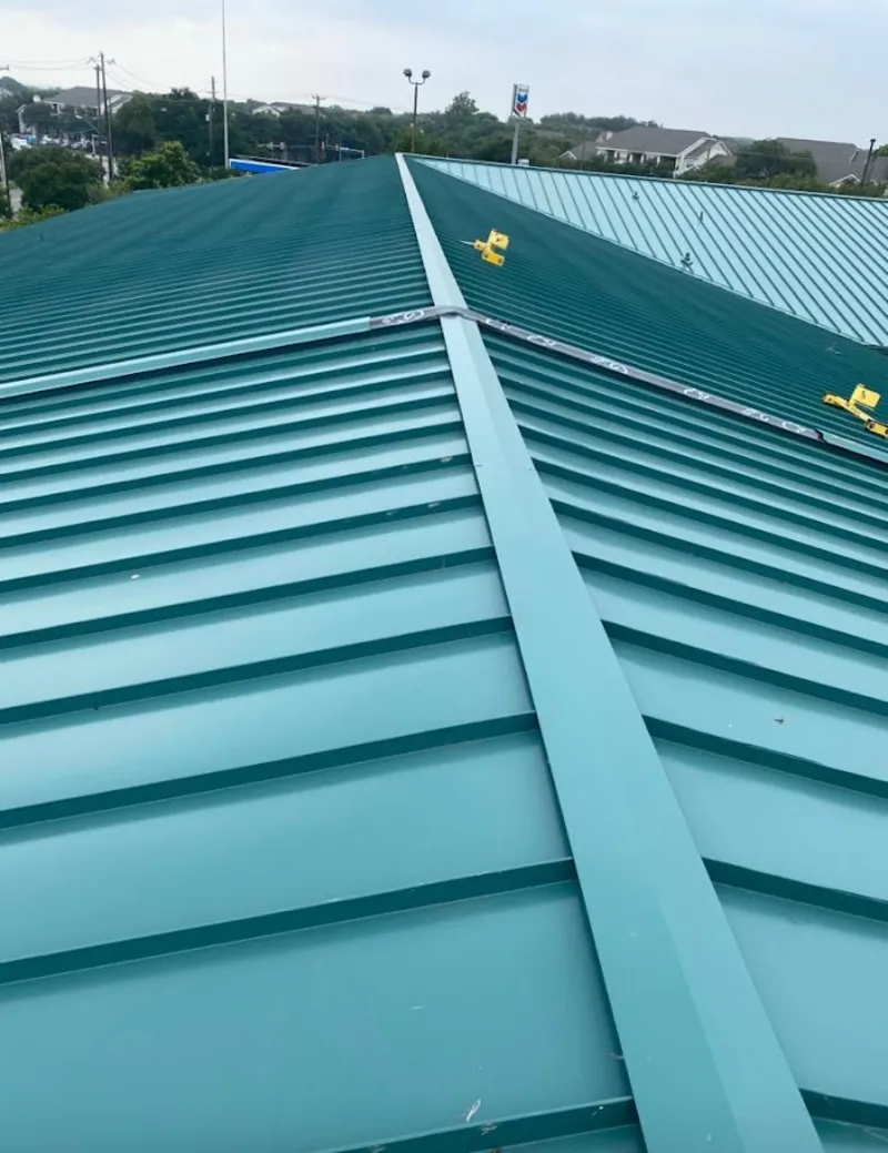 Green commercial metal roof ridge and valley for Metal Roof Repair in Monee